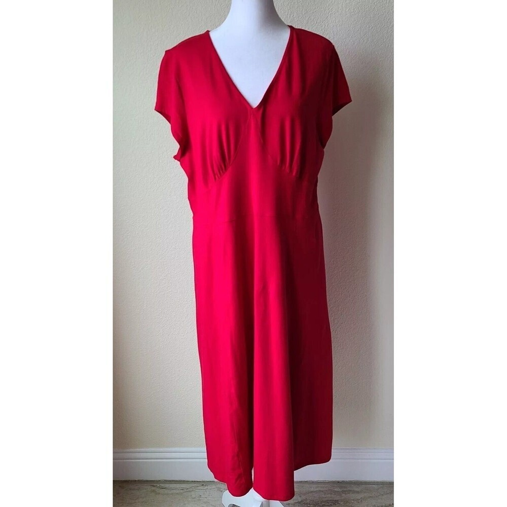 Sahalie Midi Dress XL Cotton Modal Spandex Blend Stretch Red Short Sleeve